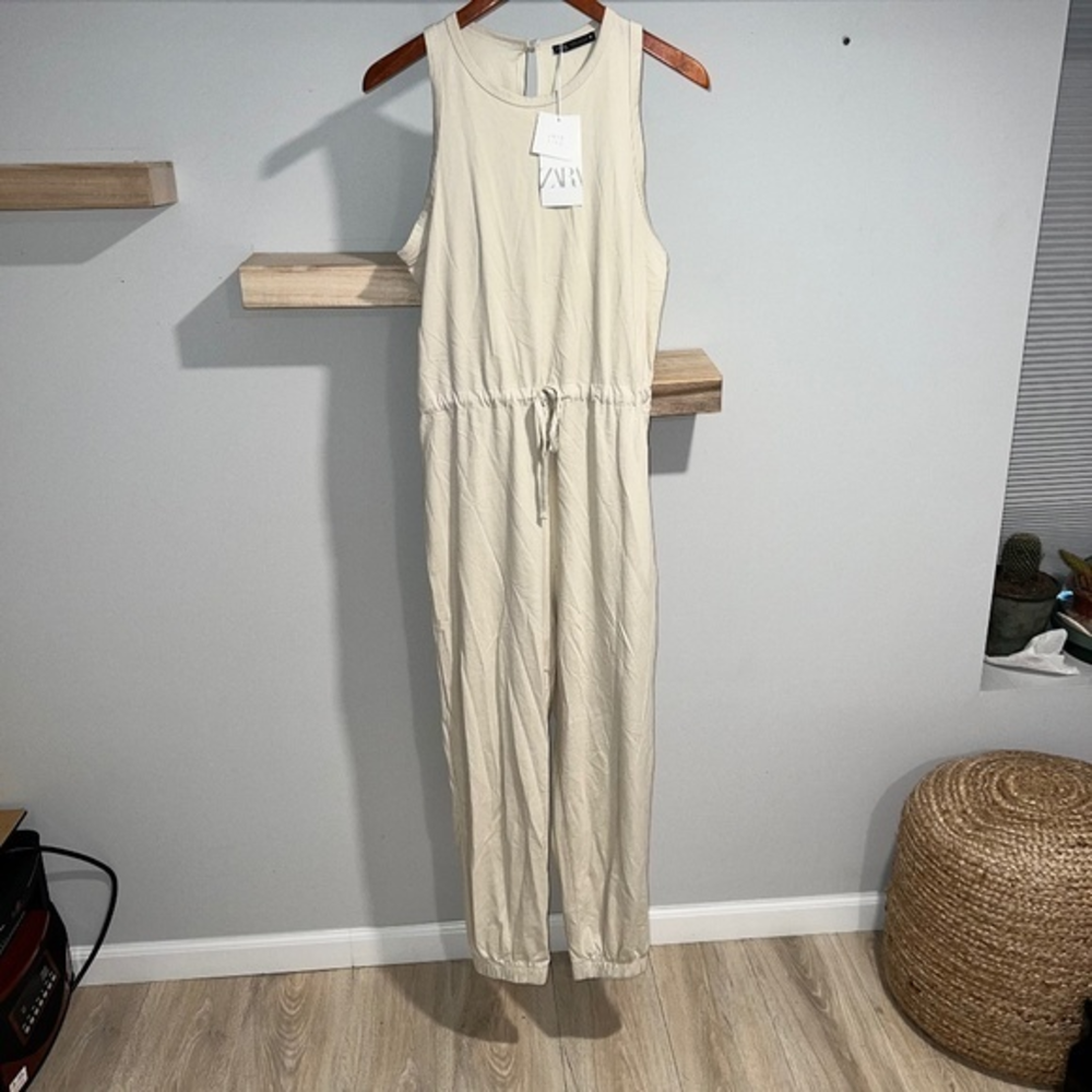 zara beige jumpsuit NWT